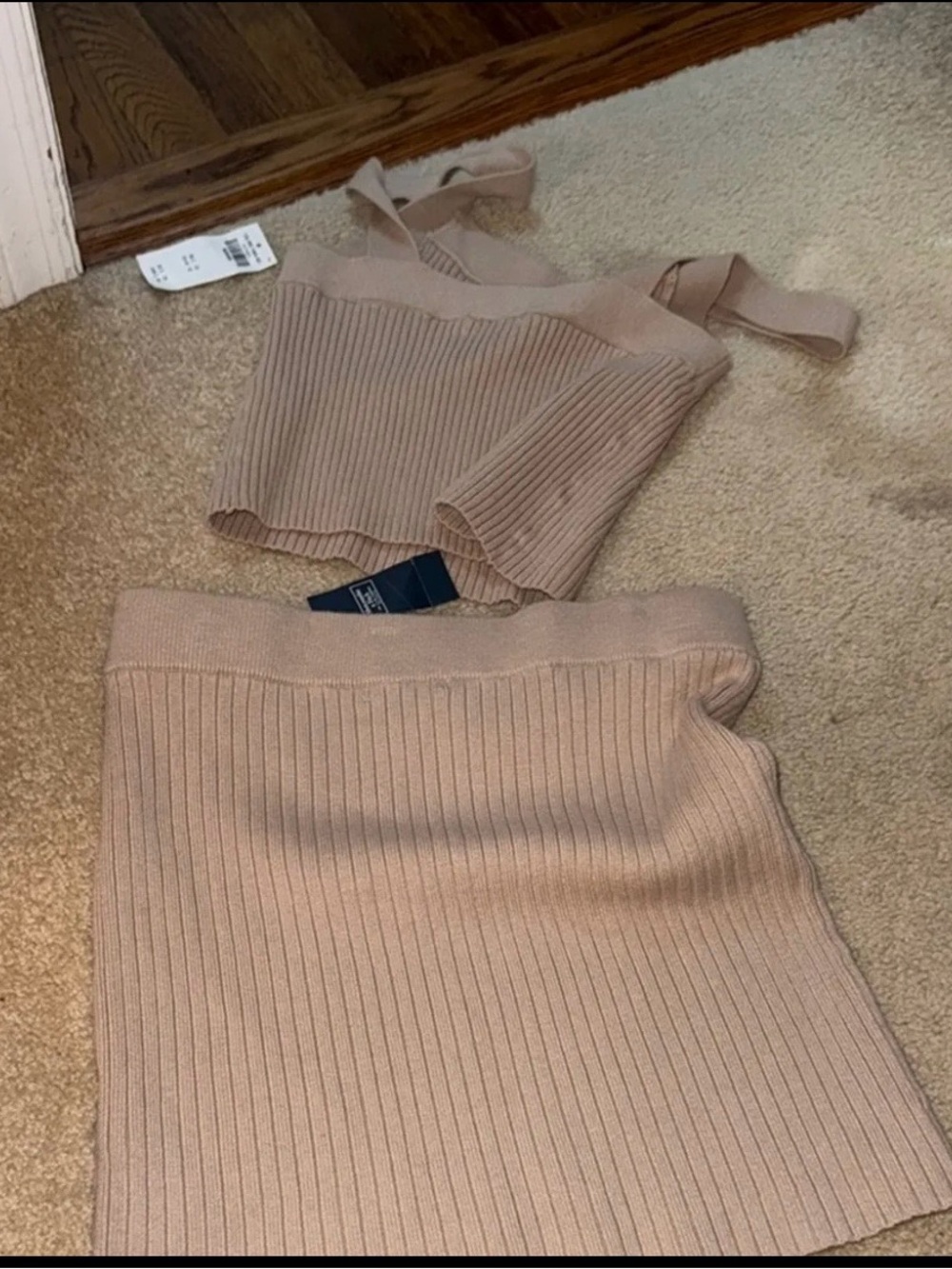 Abercrombie & Fitch Ribbed Beige Pencil Skirt